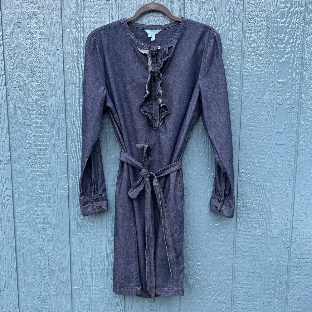 Draper James Chambray Ruffle Shift Dress Dark Wash Size 14